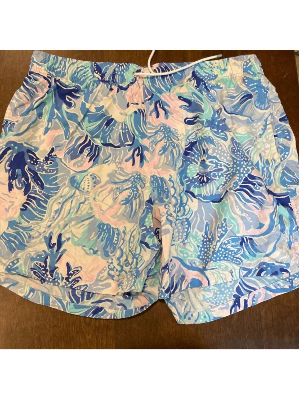 Lilly Pulitzer Capri Swim Trunks Men's‎ Size XL Blue Pink Coral Reef Print Beach